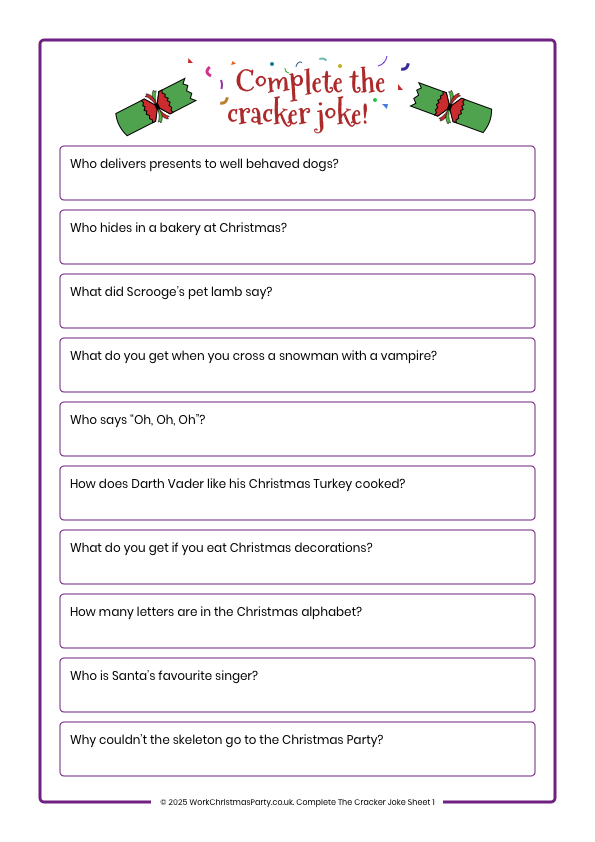 Christmas Complete the Cracker Joke for work Christmas party