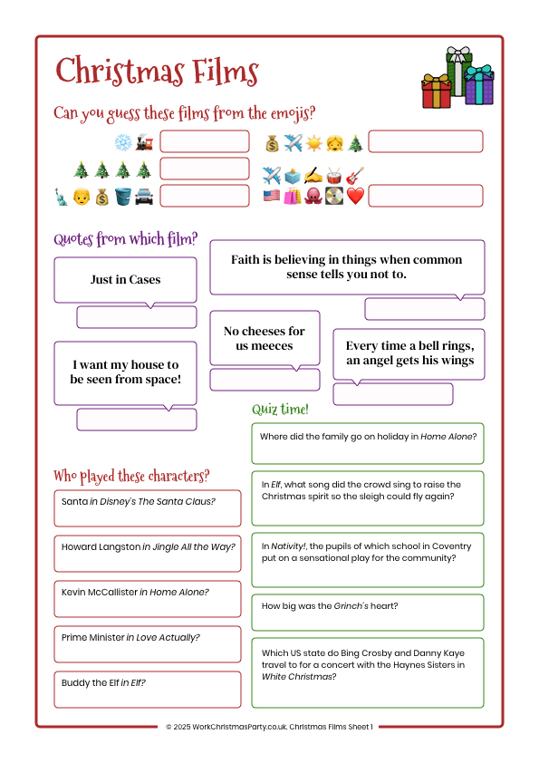 Christmas films quiz for work Christmas party