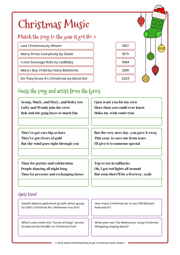 Christmas music quiz for work Christmas party