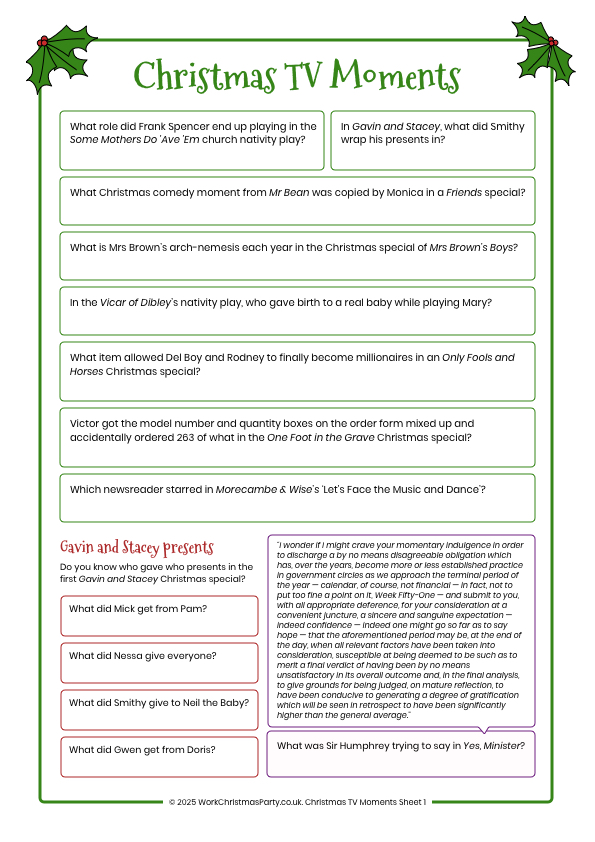 Christmas TV moments quiz for work Christmas party