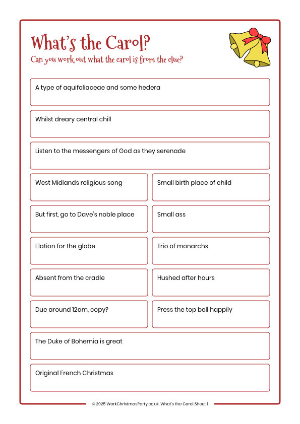 Christmas What's the carol quiz for work Christmas party