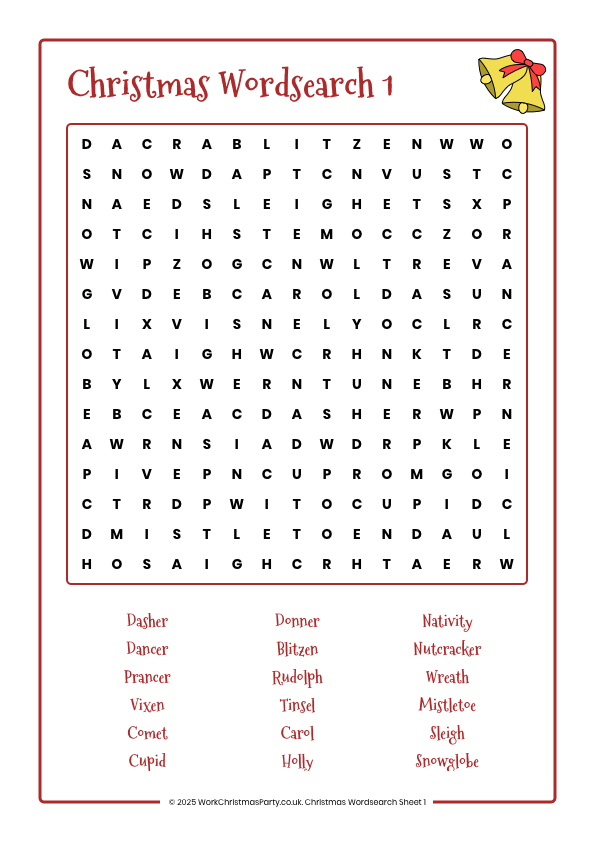 Christmas wordsearch for work Christmas party